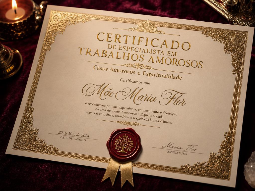 Certificado de especialista em trabalhos amorosos de Mãe Maria Flor