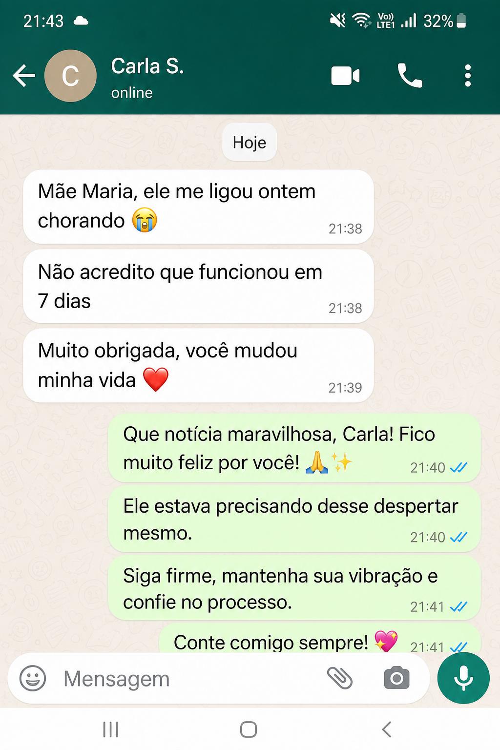Print de conversa de Carla S.