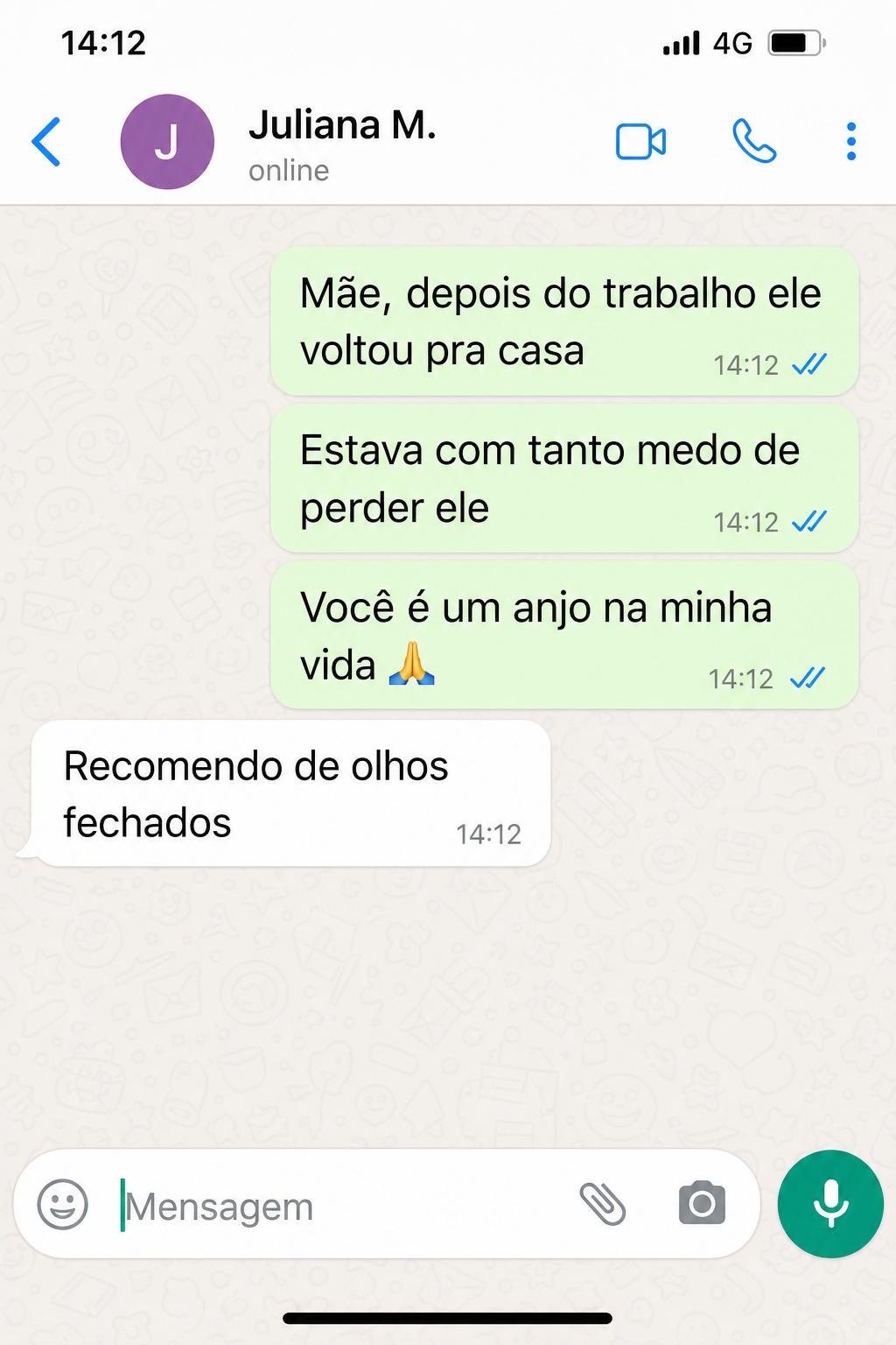 Print de conversa de Juliana M.
